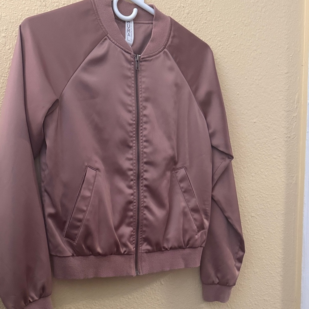 Mural Mauve Satin Bomber Jacket